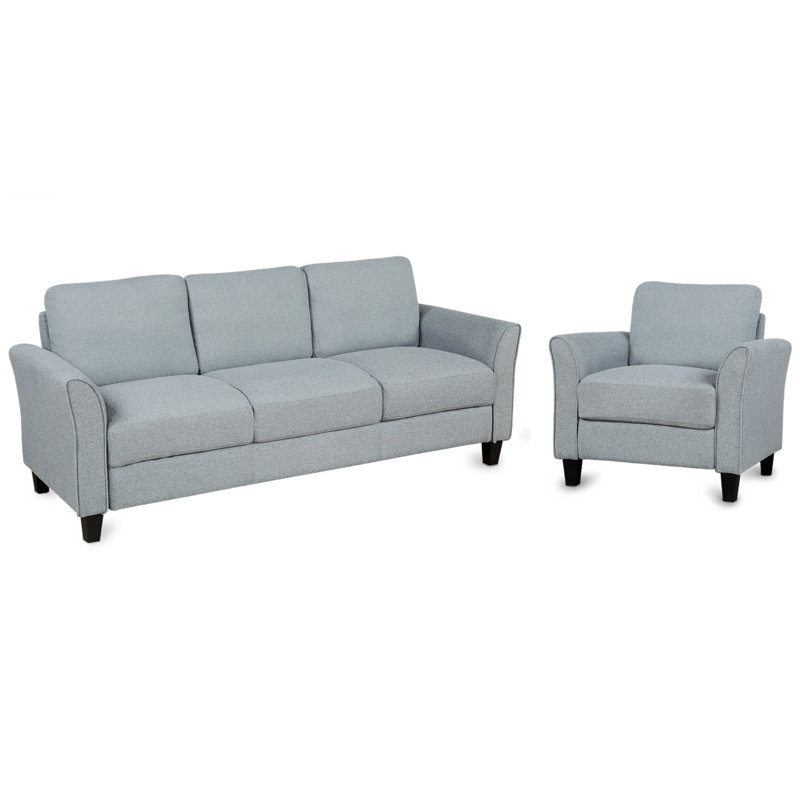 Ensemble de canapé 2 pièces, fauteuil rembourré et canapé 3 places, Gris