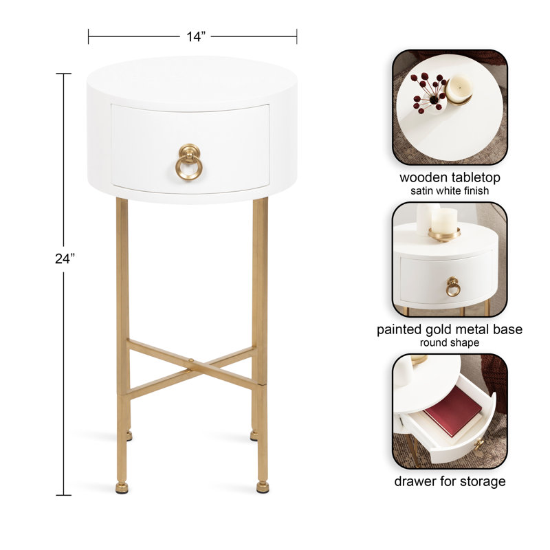 Leighty End Table with Storage, 24" H x 14" W x 14" D, White, Gold
