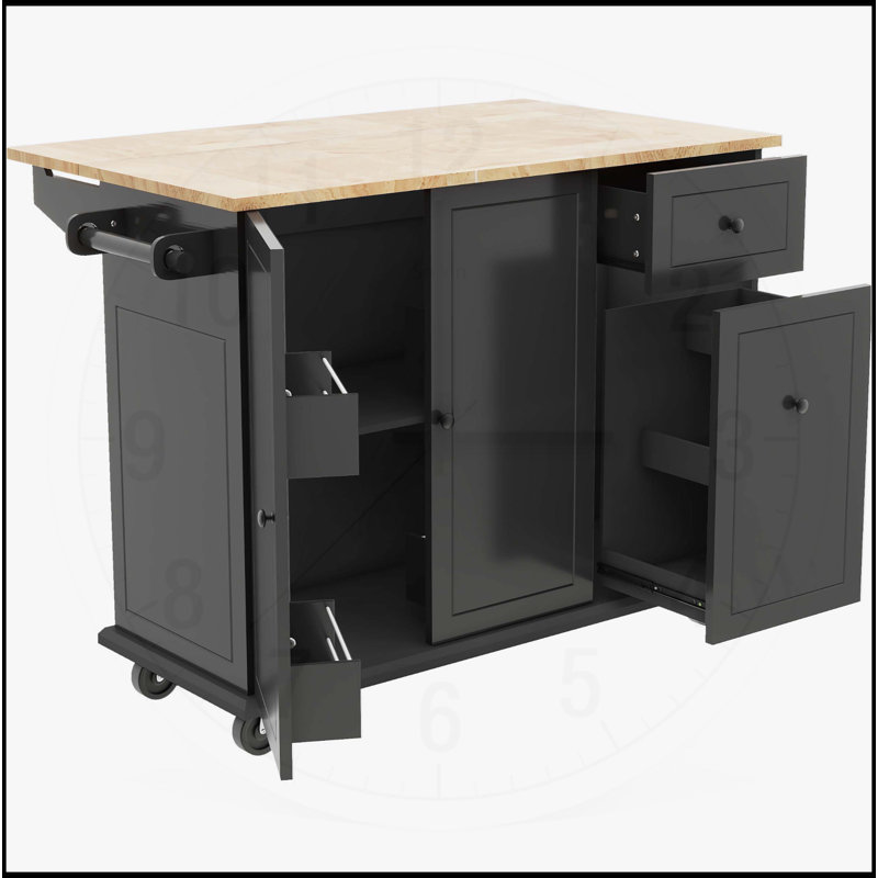 Îlot de cuisine polyvalent avec plusieurs options de rangement et fabrication durable, Noir