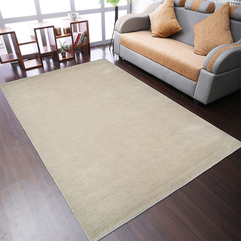 Tapis Manns en laine tissée à la main, écologique - 90 x 150 cm, rectangulaire, beige, uni, épais et à poils longs, antidérapant, idéal pour le salon et la chambre.
