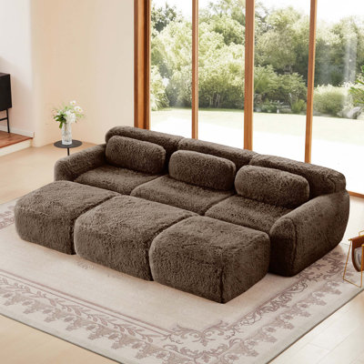 3-Seater Modular Sectional Sofa With High-Density Foam, Movable Ottoman, And No Assembly Required For Versatile Use In Any Room