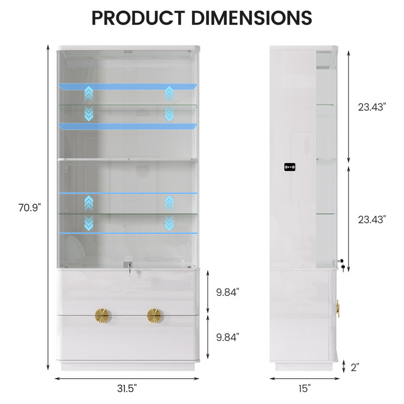 70.9'' H 2-drawer Display Cabinet With Human Sensor Light And Lock, White