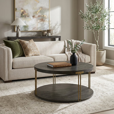 Fanney 35" Brushed Round Modern Cocktail Coffee Table with Wheels and Storage