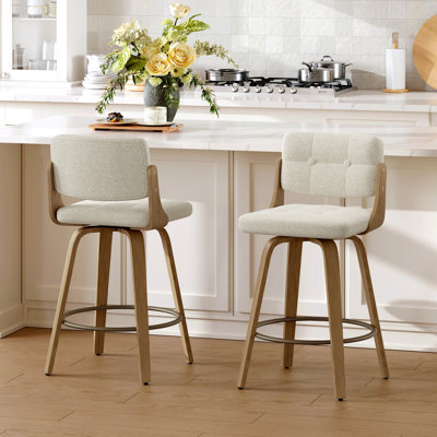 Tabouret de comptoir pivotant moderne de 26 po avec structure en bois robuste
