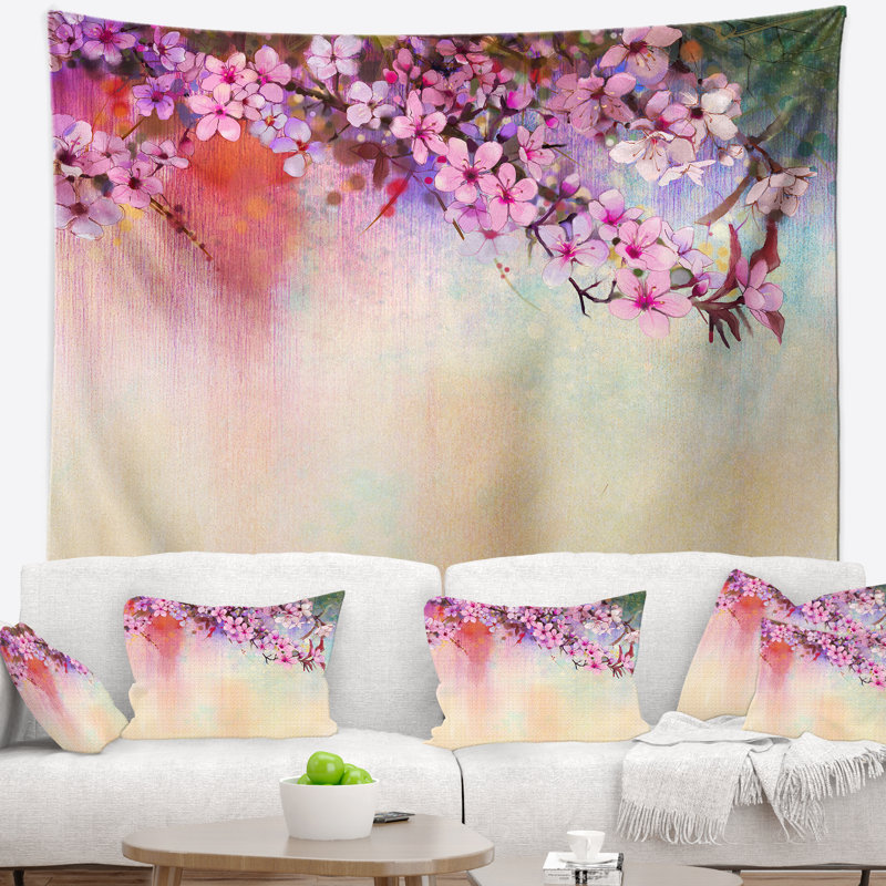 Tapisserie à peinture aquarelle de fleurs, H 78 po x l 92 po