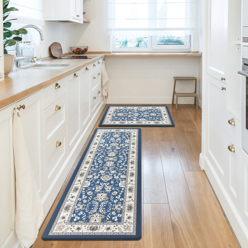 Ensemble de 2 tapis de cuisine antidérapants et antidérapants, Bleu très foncé