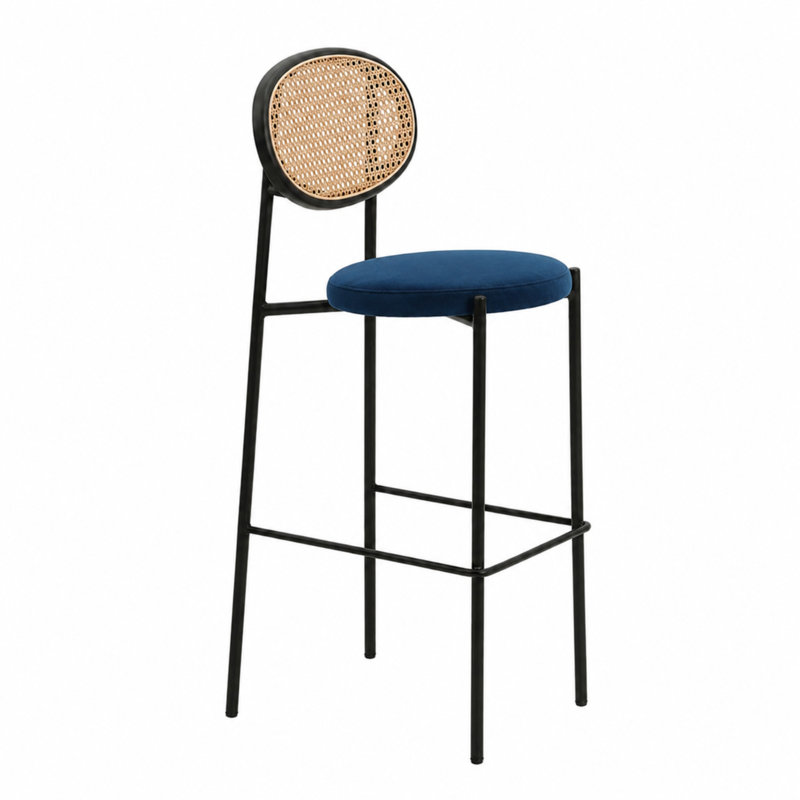 Tabouret de bar moderne en tissu Euston, 2, Bleu marine