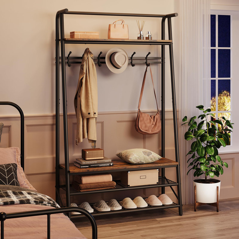 Hall Trees Entryway Bench with Storage, Multifunctional Hallway Organizer, Accent Furniture with Metal Frame