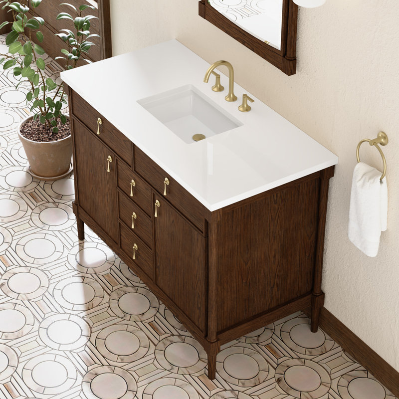 Kinnsden 48" W Single Vanity, Sable Oak, White Zeus Silestone, 8" Widespread