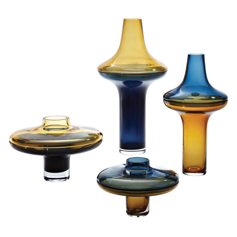 Low Amber Over Cobalt Vase, 16" H x 9" W x 9" D