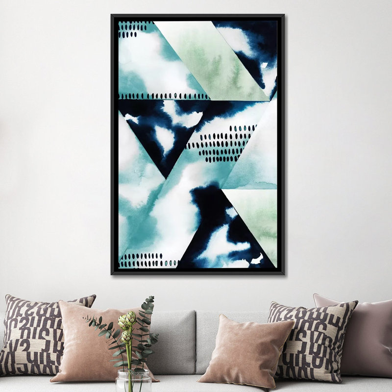 « blue billow ii », reproduction d’impression sur toile, H 60 po x l 40po x P 1,5 po, Toile avec cadre noir, Pas de tapis