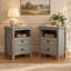 Table de chevet de style champêtre Brigman 18'' L à 2 tiroirs avec station de recharge, table d'appoint (ensemble de 2)-1703381774-1703381761