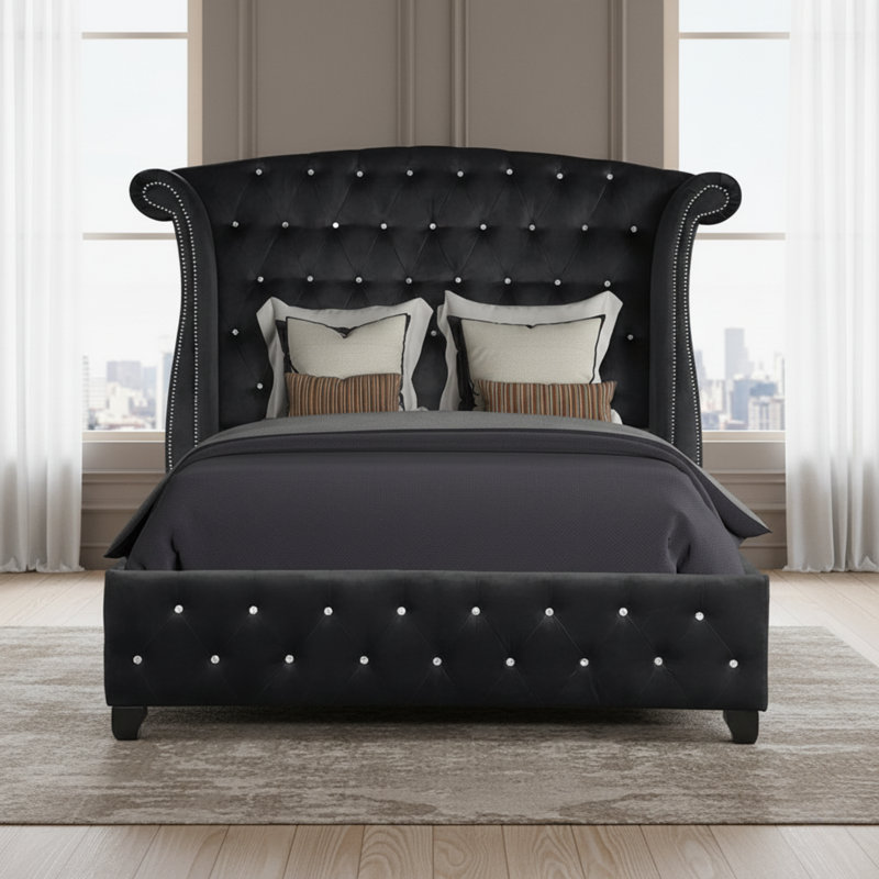 Mithil Full 2PC Bedroom Set Black, Full, Black, 2 Pieces: Bed, Nightstand