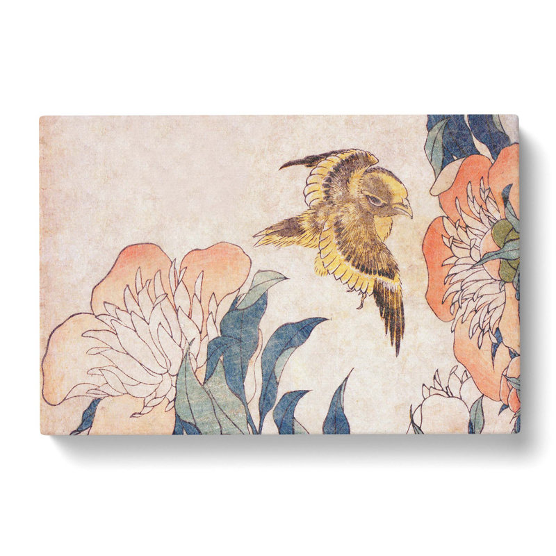 Peony Flower And Canary by Katsushika Hokusai - Wrapped Canvas Print, 40cm H x 60cm W x 3cm D