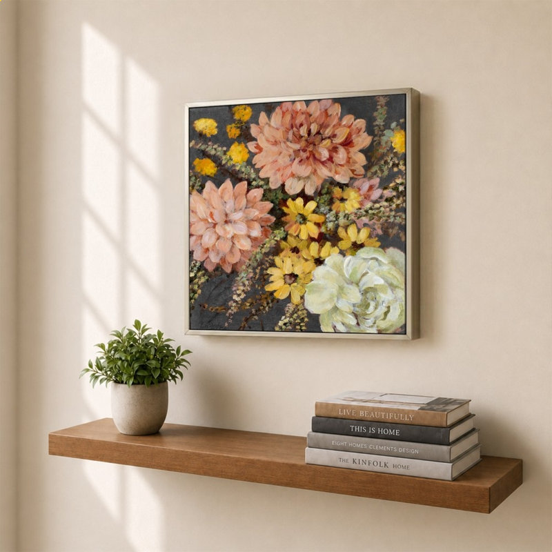 «Daises and Dahlias on Black» par Lanie Loreth - impression sur toile