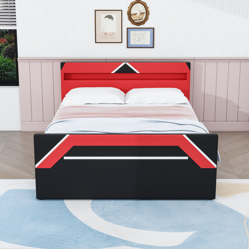 Grand lit de jeu avec rangement latéral dynamique, Noir rouge