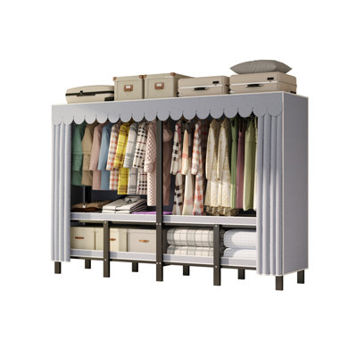 INO Design Portable Closet Organizer Clothes Storage Wardrobe Rack Shelf Dustproof Stout, Gray
