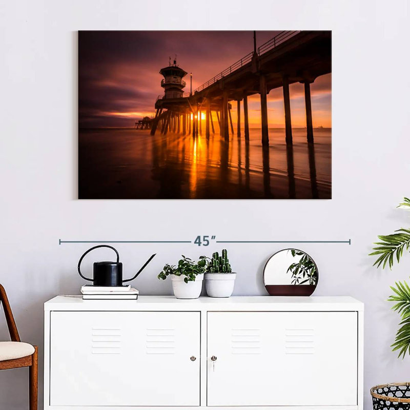 Coucher de soleil à Huntington Beach Pier, H 26 po x l 39 po