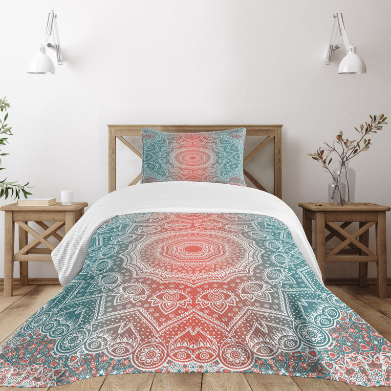 Twin White Quilted Mandala Bedspread Set with Pillow Sham