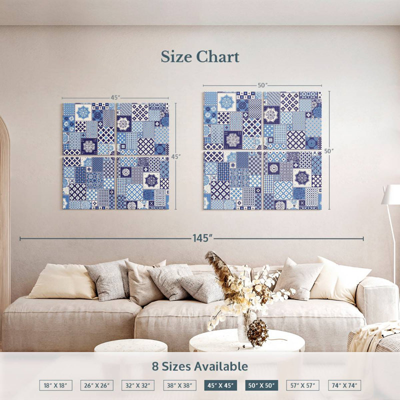 Blue Geometric Patchwork, 45" H x 45" W