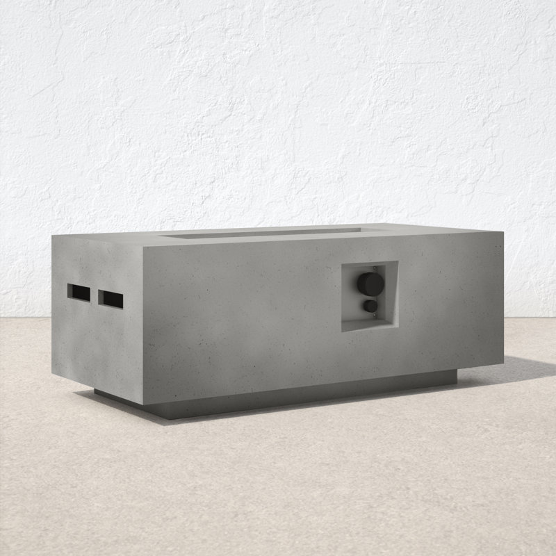 Rashid Concrete Propane Rectangle Outdoor Fire Pit Table, Natural Concrete, 16" H x 42" W x 20" D