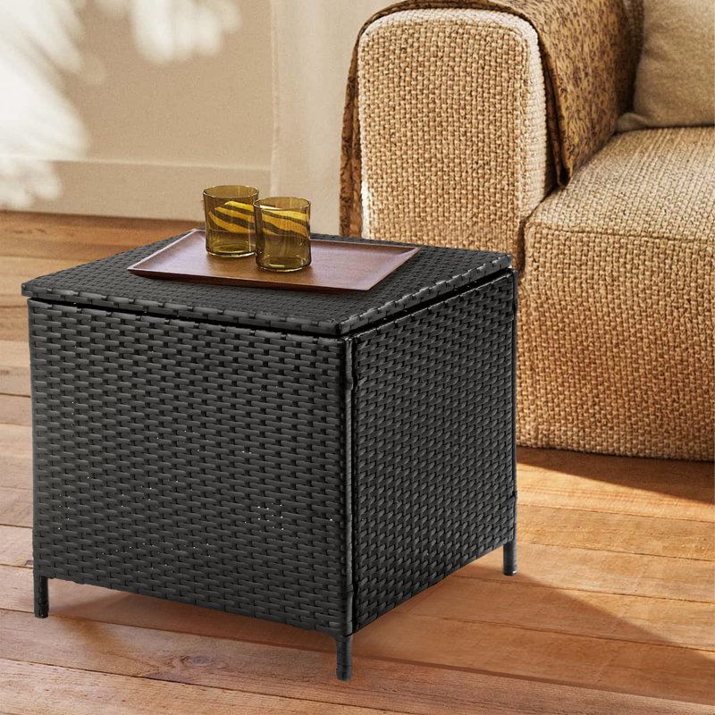 Patio Square Wicker Side Table, Black