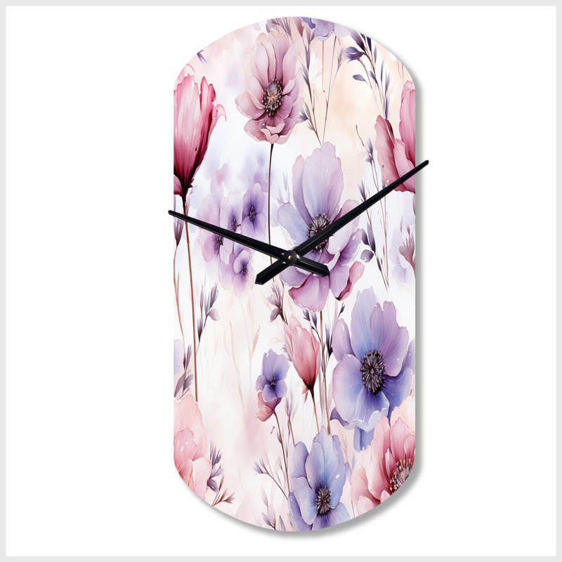 Rose et mauve Wildflower Paradise - horloge asymétrique florale en métal, sans horloge murale, Petit