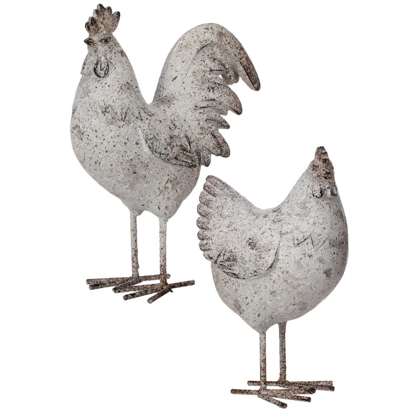 Coq et poule en résine et métal Camiryn