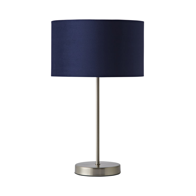 Dadiva Brushed Chrome Stem Table Lamp with Velvet Reni Shade, 38cm H x 17.5 cm W x 44.45cm D, Yes, Silver Base/Navy Shade