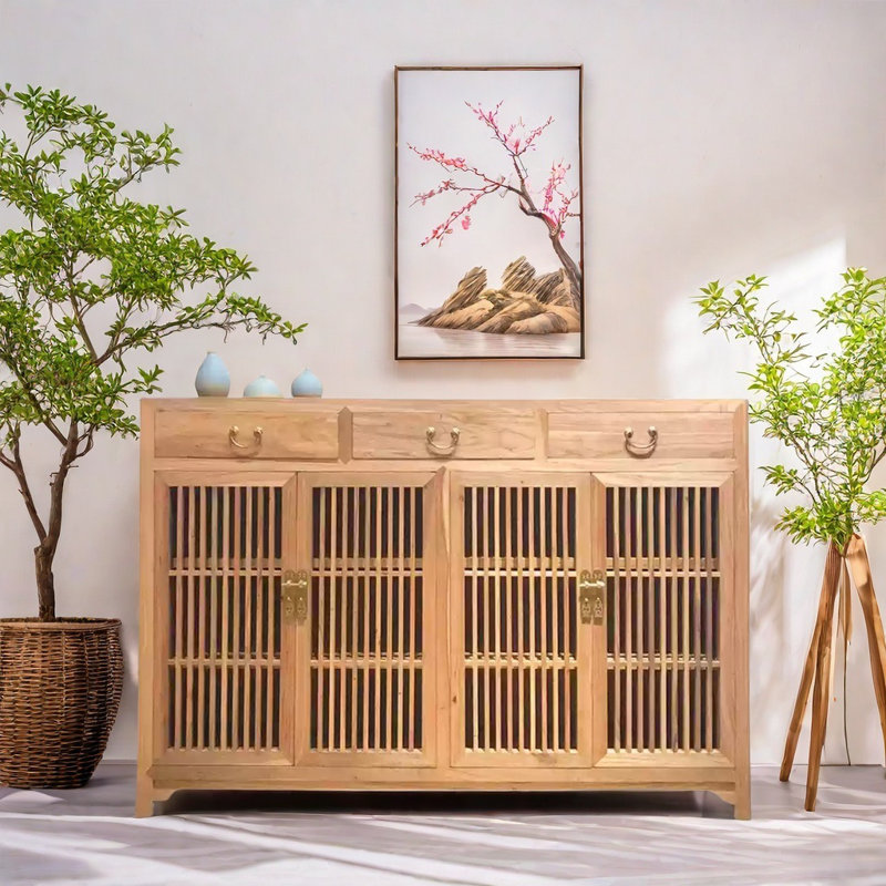 Armoire d'appoint en bois massif Simple Zen, Brun orangé