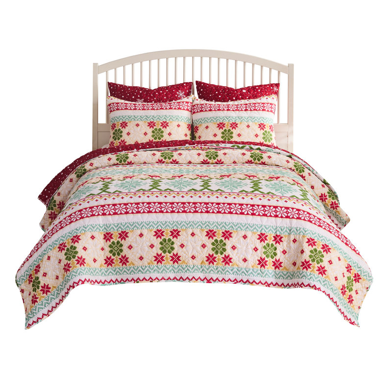 Greenland Home Fashions Fair Isle Snow 3-Piece Queen Size Quilt Set 90x90 + 20x26 (2), Queen Quilt + 2 Standard Shams