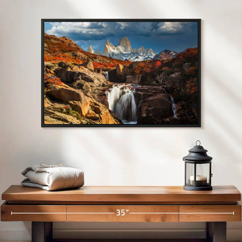 Mont Fitz Roy en automne, 25 po x 17 po, Cadre flottant noir