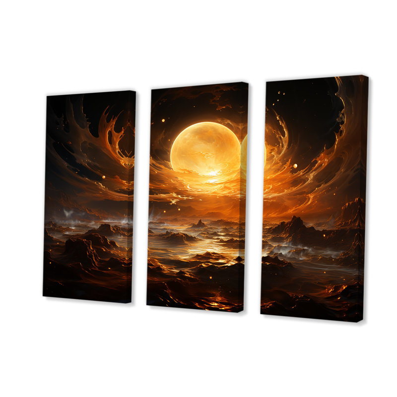 Verre de feu saturn planète II - art mural de la planète espace, Toile tendue, H 32 po x l 48 po