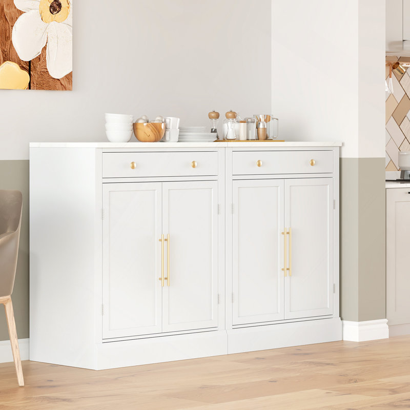 Garde-manger moderne autoportant, rangement pour nourriture buffet, armoire à café avec tiroir, 2 tablettes réglables et 2 tablettes de porte pour la salle à manger, la cuisine, ensemble de 2