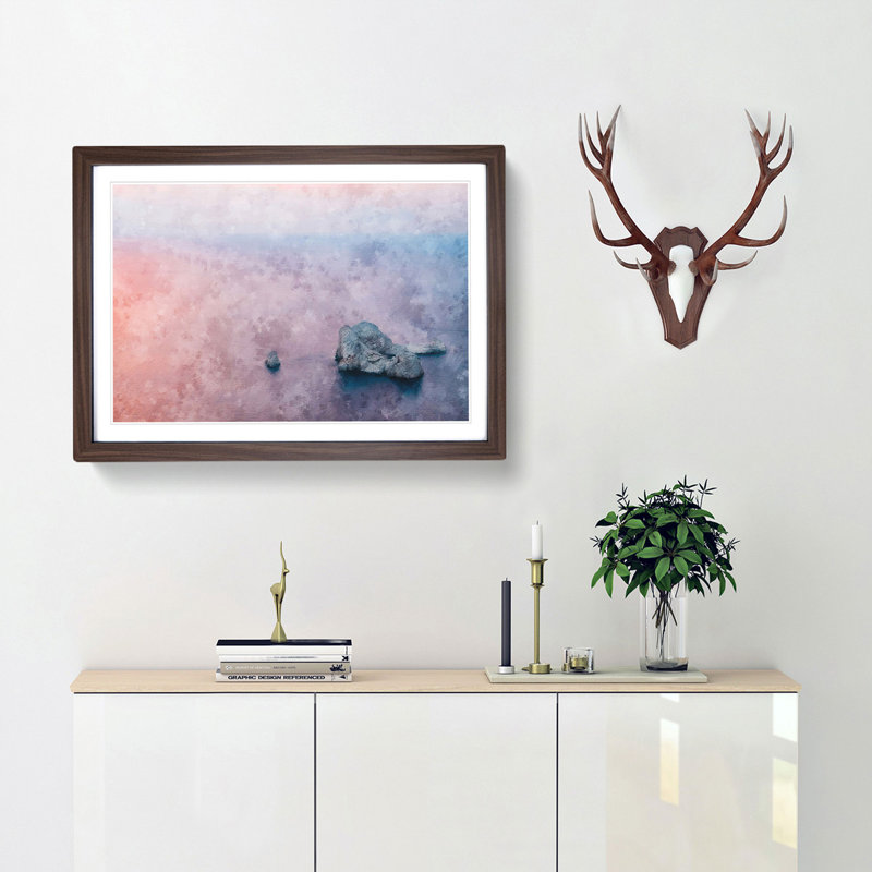 Pink Sunset in Ibiza Spain - Picture Frame Graphic Art Print, 45cm H x 63cm W x 2cm D, Walnut