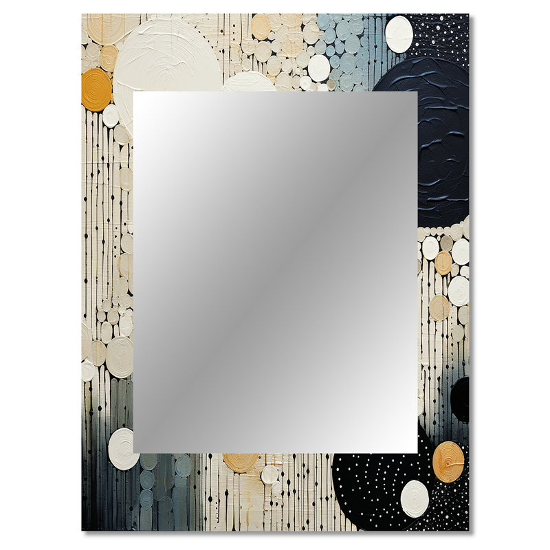 Monochrome Medley III - Abstract Collages Wall Mirror, Black Decorative Mirror, Printed Metal Art, 40" x 30"