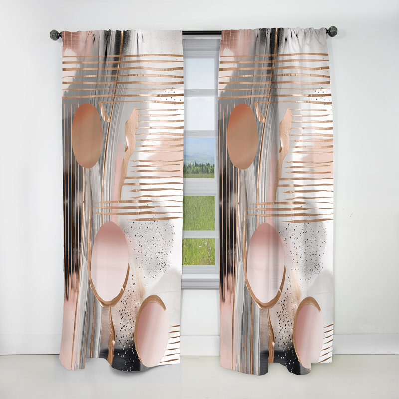 Abstract Curtain Panel, Pink Gold Circle Pattern Blackout Decor - Pink Rose Gold Circle Chaos IV, 52" W x 95" L