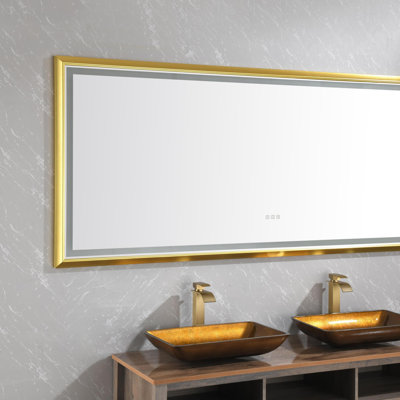 Miroir de salle de bain 84 po x 48 po à DEL avec cadre en aluminium, miroir de meuble-lavabo mural, anti-buée, mémoire, 3 couleurs, réglable en continu