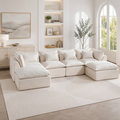 129.8" Width Cloud Couch Oversized Modular Sectional Sofa True Relax Comfy Couches Wide&Deep Seat Sofas for Living Room Furniture Sets,Waffle Fabric , 4Seat with 2Ottoman