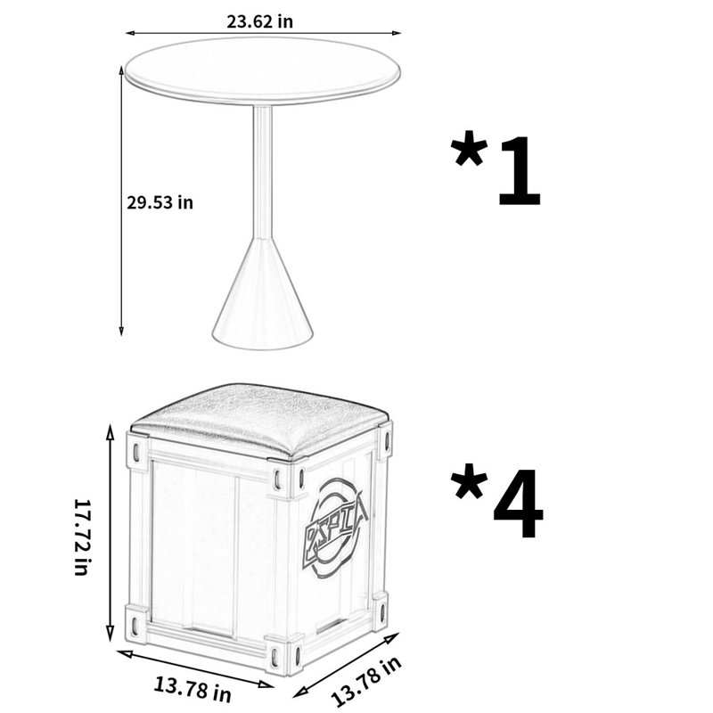 Ensemble de salle à manger Loresz, Argent, 6 pièces: 2 tables, 4 chaises, H 29,53 po x l 23,62 po x P 23,62 po