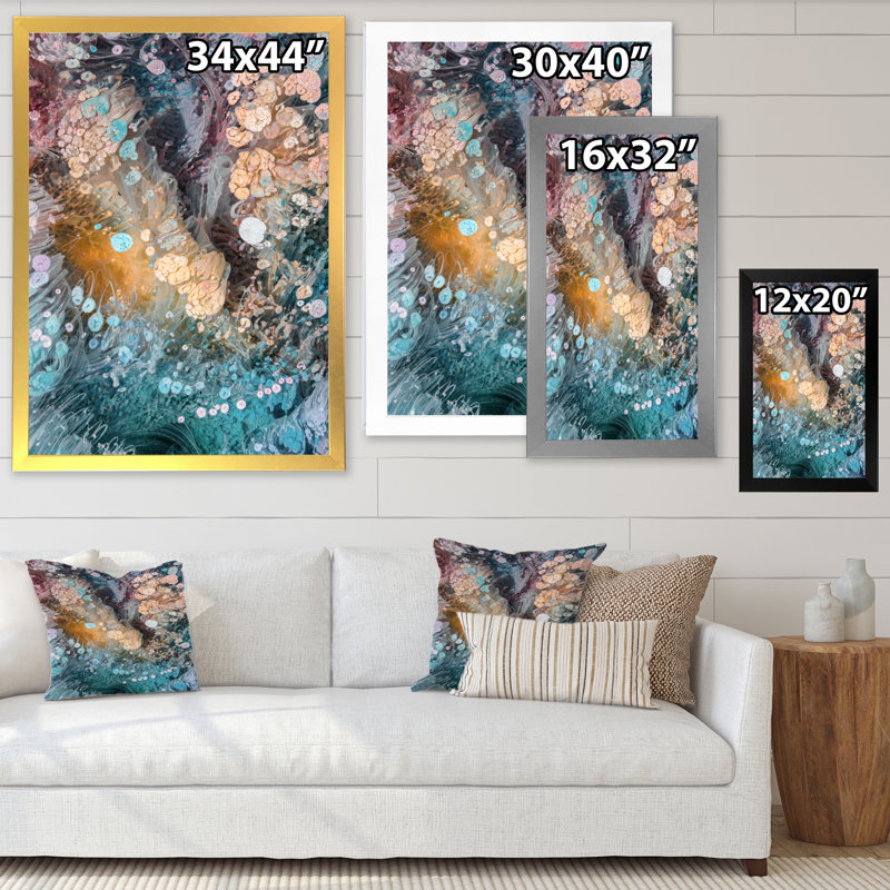 Marbre luxueux turquoise liquide, art mural moderne sur toile, H 32 po x l 16 po x P 1 po, Toile avec cadre photo doré