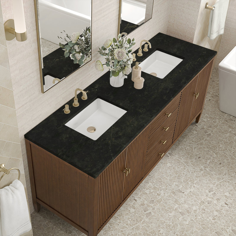 Myrrin 72'' W Double Vanity, Mid-Century Walnut, 8" Widespread, Phantome Eclos