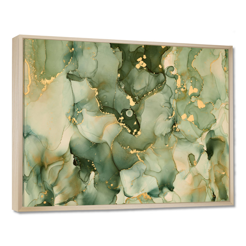 «Green Luxury Abstract Fluid Art I», reproduction d'art sur toile moderne, H 34 po x l 44 po, Érable