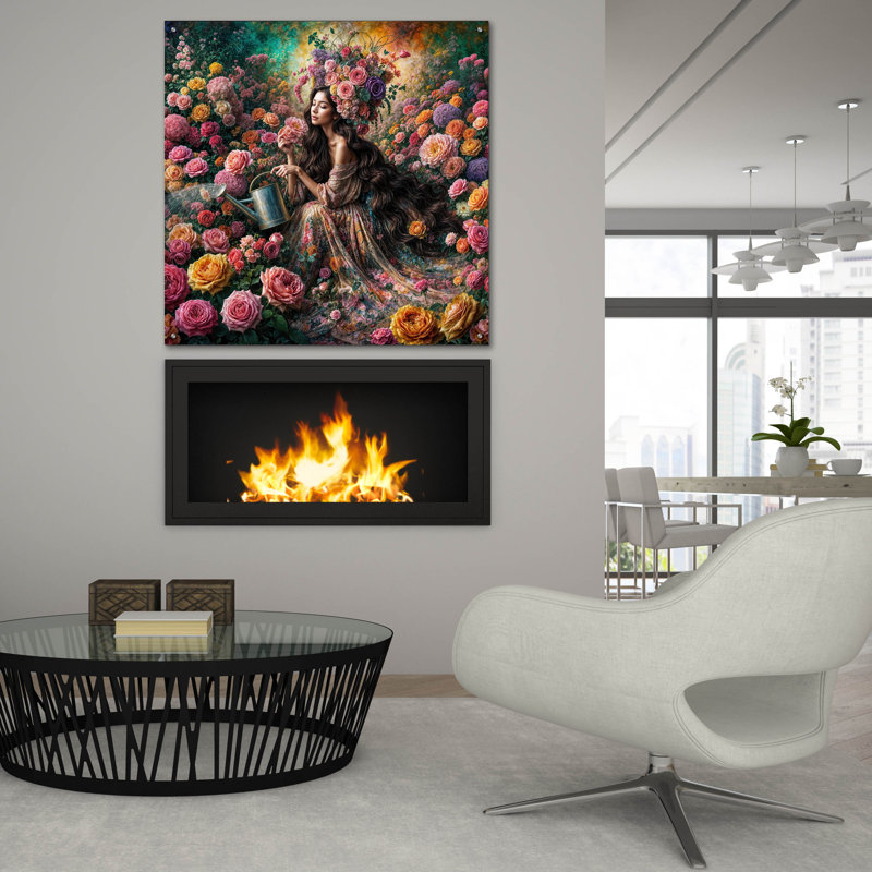 «Lush Rose Garden» par Rey Klimt, art mural en verre acrylique, H 36 po x l 36 po x P 0,2 po