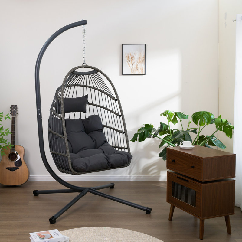Fauteuil suspendu d'extérieur avec support, Gris clair / Blanc cassé