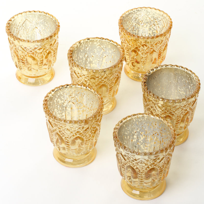 Ensemble de porte-votives de table 6 po en verre 6 pièces, Or antique