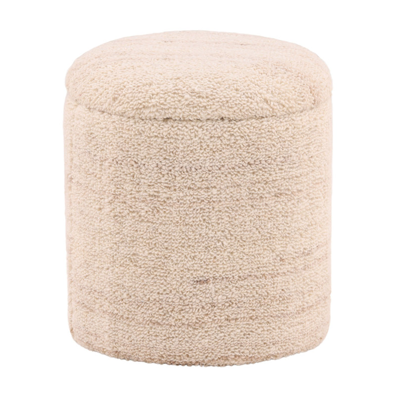 Kai Handwoven Wool Blend Stool, Ivory