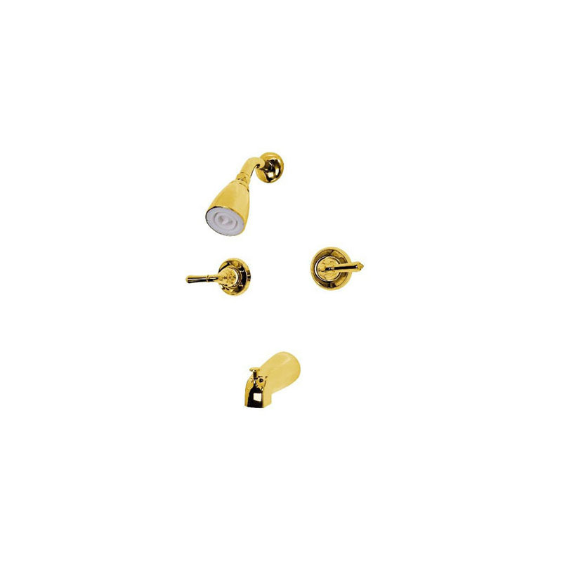 Diverter Tub and Shower Faucet with Modern Lever Handles, Polished Brass