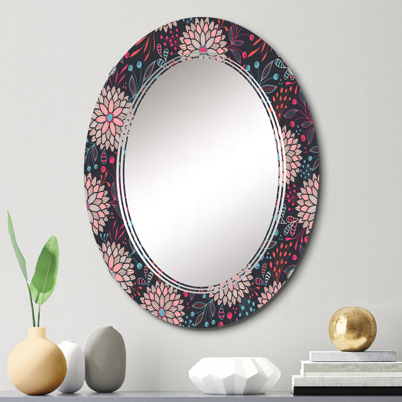 Fleurs abstraites roses - Miroir mural à motifs ovales, 30 po x 20 po