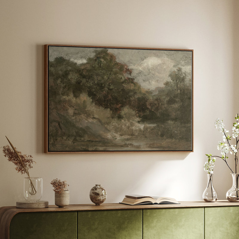 " Vintage Landscape -DCC ", Walnut Floater Framed Canvas, 27" H x 41" W x 2'' D